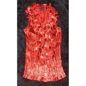 Serenade Sleeveless Pleated Crinkle Ruffle Satin Blouse 1X Red Y2K 90s Retro VTG
